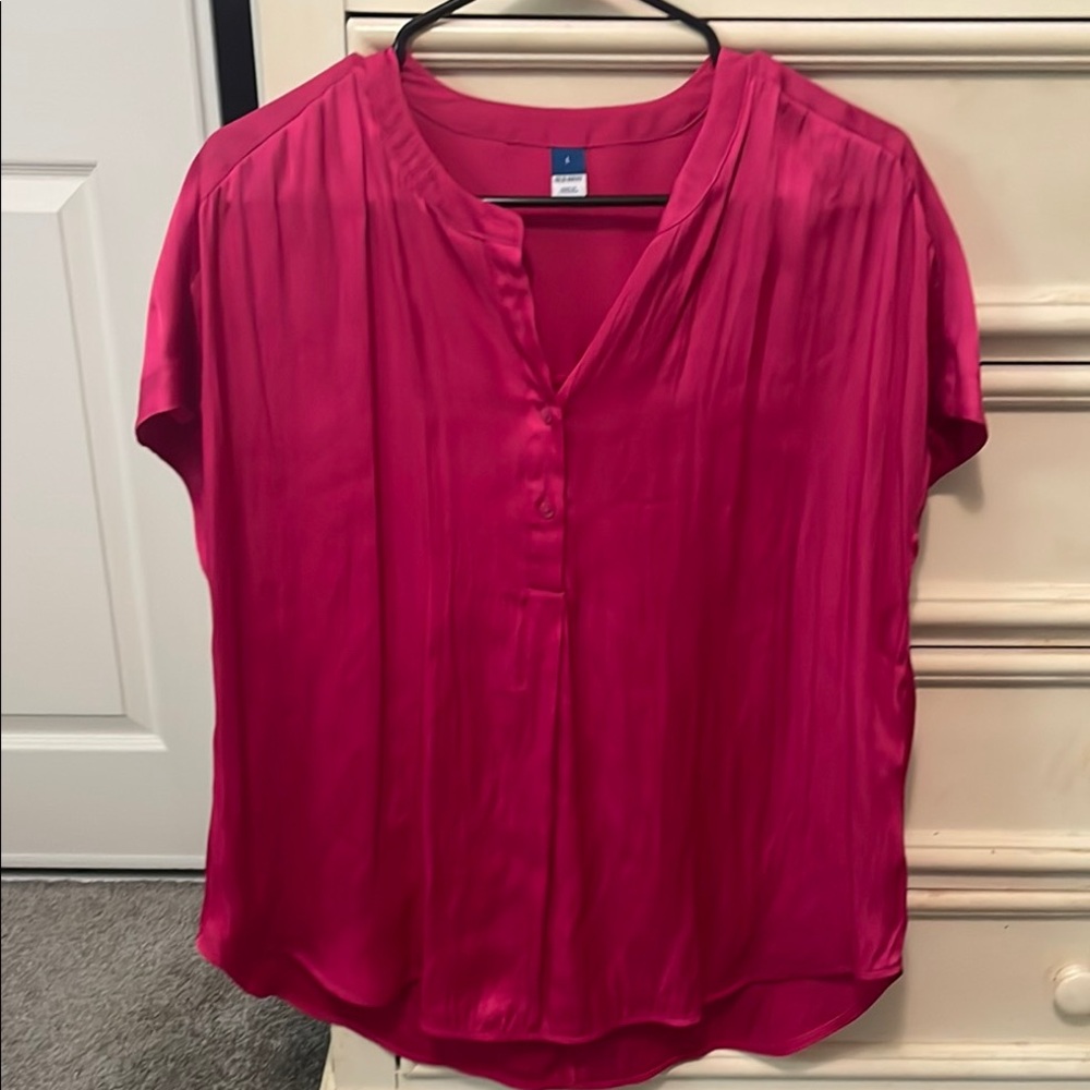 Women's Short-Sleeve V-Neck Blouse - Fuchsia Pink